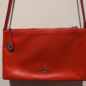 Coach Crosby Orange, Scarlet Red Leather 2-Compartment Crossbody Purse, rare
